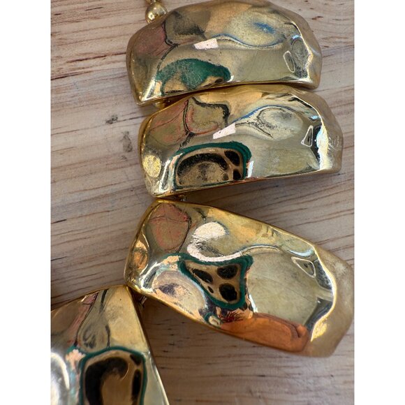 Vintage Monet Gold Tone Statement Necklace With Chunky Hammered Pendant Design - Picture 4 of 9